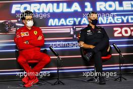 (L to R): Mattia Binotto (ITA) Ferrari Team Principal and Christian Horner (GBR) Red Bull Racing Team Principal in the FIA Press Conference. 30.07.2021. Formula 1 World Championship, Rd 11, Hungarian Grand Prix, Budapest, Hungary, Practice Day.