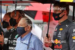 Jean Todt (FRA) FIA President with Max Verstappen (NLD) Red Bull Racing on the grid. 01.08.2021. Formula 1 World Championship, Rd 11, Hungarian Grand Prix, Budapest, Hungary, Race Day.