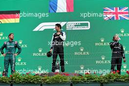 The podium (L to R): Sebastian Vettel (GER) Aston Martin F1 Team, second; Esteban Ocon (FRA) Alpine F1 Team, race winner; Lewis Hamilton (GBR) Mercedes AMG F1, third. 01.08.2021. Formula 1 World Championship, Rd 11, Hungarian Grand Prix, Budapest, Hungary, Race Day.
