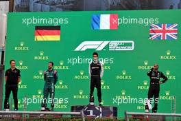 The podium (L to R): Laurent Rossi (FRA) Alpine Chief Executive Officer; Sebastian Vettel (GER) Aston Martin F1 Team, second; Esteban Ocon (FRA) Alpine F1 Team, race winner; Lewis Hamilton (GBR) Mercedes AMG F1, third. 01.08.2021. Formula 1 World Championship, Rd 11, Hungarian Grand Prix, Budapest, Hungary, Race Day.