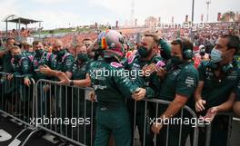 Sebastian Vettel (GER) Aston Martin F1 Team celebrates his second position in parc ferme with the team. 01.08.2021. Formula 1 World Championship, Rd 11, Hungarian Grand Prix, Budapest, Hungary, Race Day.