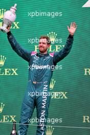 Sebastian Vettel (GER) Aston Martin F1 Team celebrates his second position on the podium. 01.08.2021. Formula 1 World Championship, Rd 11, Hungarian Grand Prix, Budapest, Hungary, Race Day.