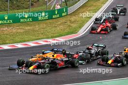Valtteri Bottas (FIN) Mercedes AMG F1 W12 crashed at the start of the race into the back of Lando Norris (GBR) McLaren MCL35M who hit Max Verstappen (NLD) Red Bull Racing RB16B. 01.08.2021. Formula 1 World Championship, Rd 11, Hungarian Grand Prix, Budapest, Hungary, Race Day.