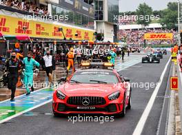 Lewis Hamilton (GBR) Mercedes AMG F1 W12 leads behind the Mercedes FIA Safety Car as the race is stopped.  01.08.2021. Formula 1 World Championship, Rd 11, Hungarian Grand Prix, Budapest, Hungary, Race Day.