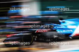 Fernando Alonso (ESP) Alpine F1 Team A521 makes a pit stop. 01.08.2021. Formula 1 World Championship, Rd 11, Hungarian Grand Prix, Budapest, Hungary, Race Day.
