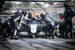 Nicholas Latifi (CDN) Williams Racing FW43B makes a pit stop. 01.08.2021. Formula 1 World Championship, Rd 11, Hungarian Grand Prix, Budapest, Hungary, Race Day.