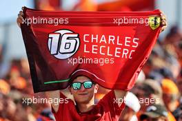 Circuit atmosphere - fans in the grandstand - Charles Leclerc (MON) Ferrari fan. 31.07.2021. Formula 1 World Championship, Rd 11, Hungarian Grand Prix, Budapest, Hungary, Qualifying Day.