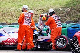 Mick Schumacher (GER) Haas VF-21 crashed in the second practice session. 31.07.2021. Formula 1 World Championship, Rd 11, Hungarian Grand Prix, Budapest, Hungary, Qualifying Day.
