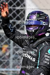 Lewis Hamilton (GBR) Mercedes AMG F1 celebrates his pole position in qualifying parc ferme. 31.07.2021. Formula 1 World Championship, Rd 11, Hungarian Grand Prix, Budapest, Hungary, Qualifying Day.