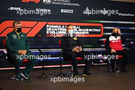 The FIA Press Conference (L to R): Otmar Szafnauer (USA) Aston Martin F1 Team Principal and CEO; Mario Isola (ITA) Pirelli Racing Manager; Frederic Vasseur (FRA) Alfa Romeo Racing Team Principal. 16.04.2021. Formula 1 World Championship, Rd 2, Emilia Romagna Grand Prix, Imola, Italy, Practice Day.