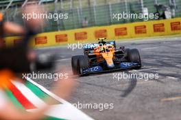 Lando Norris (GBR) McLaren celebrates his third position at the end of the race. 18.04.2021. Formula 1 World Championship, Rd 2, Emilia Romagna Grand Prix, Imola, Italy, Race Day.