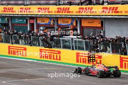 Race winner Max Verstappen (NLD) Red Bull Racing RB16B celebrates as he passes his team at the end of the race. 18.04.2021. Formula 1 World Championship, Rd 2, Emilia Romagna Grand Prix, Imola, Italy, Race Day.