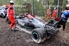 The damaged Mercedes AMG F1 W12 of Valtteri Bottas (FIN), who crashed out of the race. 18.04.2021. Formula 1 World Championship, Rd 2, Emilia Romagna Grand Prix, Imola, Italy, Race Day.