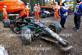 The damaged Mercedes AMG F1 W12 of Valtteri Bottas (FIN) and George Russell (GBR) Williams Racing FW43B, who crashed out of the race. 18.04.2021. Formula 1 World Championship, Rd 2, Emilia Romagna Grand Prix, Imola, Italy, Race Day.