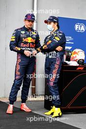 (L to R): Third placed Max Verstappen (NLD) Red Bull Racing with second placed team mate Sergio Perez (MEX) Red Bull Racing in qualifying parc ferme. 17.04.2021. Formula 1 World Championship, Rd 2, Emilia Romagna Grand Prix, Imola, Italy, Qualifying Day.