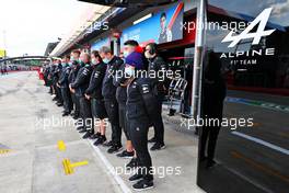 Alpine F1 Team observe a minute's silence for HRH Prince Philip, Duke of Edinburgh. 17.04.2021. Formula 1 World Championship, Rd 2, Emilia Romagna Grand Prix, Imola, Italy, Qualifying Day.