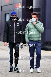 (L to R): Esteban Ocon (FRA) Alpine F1 Team with Gwen Lagrue, Head of Mercedes AMG Driver Development. 17.04.2021. Formula 1 World Championship, Rd 2, Emilia Romagna Grand Prix, Imola, Italy, Qualifying Day.