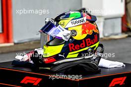 The helmet of Sergio Perez (MEX) Red Bull Racing in qualifying parc ferme. 17.04.2021. Formula 1 World Championship, Rd 2, Emilia Romagna Grand Prix, Imola, Italy, Qualifying Day.