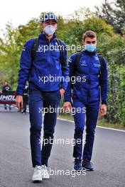 George Russell (GBR) Williams Racing with Aleix Casanovas, Williams Racing Personal Trainer. 17.04.2021. Formula 1 World Championship, Rd 2, Emilia Romagna Grand Prix, Imola, Italy, Qualifying Day.