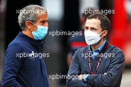 (L to R): Alain Prost (FRA) Alpine F1 Team Non-Executive Director with Nicolas Todt (FRA) Driver Manager. 18.04.2021. Formula 1 World Championship, Rd 2, Emilia Romagna Grand Prix, Imola, Italy, Race Day.