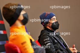 Fernando Alonso (ESP) Alpine F1 Team and Lando Norris (GBR) McLaren in the FIA Press Conference. 15.04.2021. Formula 1 World Championship, Rd 2, Emilia Romagna Grand Prix, Imola, Italy, Preparation Day.