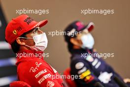 (L to R): Carlos Sainz Jr (ESP) Ferrari and Sergio Perez (MEX) Red Bull Racing in the FIA Press Conference. 15.04.2021. Formula 1 World Championship, Rd 2, Emilia Romagna Grand Prix, Imola, Italy, Preparation Day.