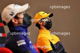 Daniel Ricciardo (AUS) McLaren and Nicholas Latifi (CDN) Williams Racing in the FIA Press Conference. 15.04.2021. Formula 1 World Championship, Rd 2, Emilia Romagna Grand Prix, Imola, Italy, Preparation Day.