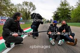Esteban Ocon (FRA) Alpine F1 Team on the circuit with Frank Montangy (FRA) Canal+ TV Presenter. 15.04.2021. Formula 1 World Championship, Rd 2, Emilia Romagna Grand Prix, Imola, Italy, Preparation Day.