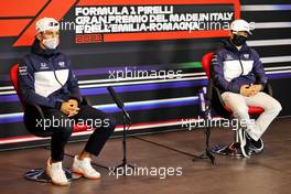 (L to R): Pierre Gasly (FRA) AlphaTauri with team mate Yuki Tsunoda (JPN) AlphaTauri in the FIA Press Conference. 15.04.2021. Formula 1 World Championship, Rd 2, Emilia Romagna Grand Prix, Imola, Italy, Preparation Day.