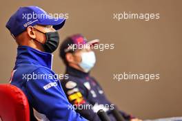 Mick Schumacher (GER) Haas F1 Team and Max Verstappen (NLD) Red Bull Racing in the FIA Press Conference. 15.04.2021. Formula 1 World Championship, Rd 2, Emilia Romagna Grand Prix, Imola, Italy, Preparation Day.