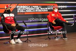 (L to R): Antonio Giovinazzi (ITA) Alfa Romeo Racing and Charles Leclerc (MON) Ferrari in the FIA Press Conference. 15.04.2021. Formula 1 World Championship, Rd 2, Emilia Romagna Grand Prix, Imola, Italy, Preparation Day.