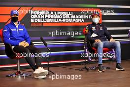 (L to R): Mick Schumacher (GER) Haas F1 Team and Max Verstappen (NLD) Red Bull Racing in the FIA Press Conference. 15.04.2021. Formula 1 World Championship, Rd 2, Emilia Romagna Grand Prix, Imola, Italy, Preparation Day.