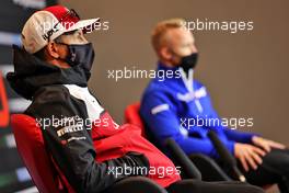 (L to R): Kimi Raikkonen (FIN) Alfa Romeo Racing and Nikita Mazepin (RUS) Haas F1 Team in the FIA Press Conference. 15.04.2021. Formula 1 World Championship, Rd 2, Emilia Romagna Grand Prix, Imola, Italy, Preparation Day.