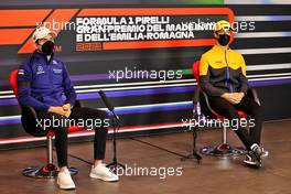 (L to R): Nicholas Latifi (CDN) Williams Racing and Daniel Ricciardo (AUS) McLaren in the FIA Press Conference. 15.04.2021. Formula 1 World Championship, Rd 2, Emilia Romagna Grand Prix, Imola, Italy, Preparation Day.