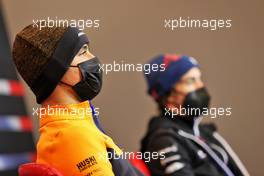 Lando Norris (GBR) McLaren and Fernando Alonso (ESP) Alpine F1 Team in the FIA Press Conference. 15.04.2021. Formula 1 World Championship, Rd 2, Emilia Romagna Grand Prix, Imola, Italy, Preparation Day.