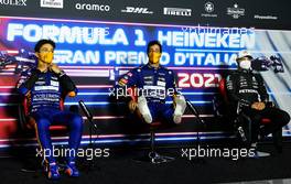 The top three in the FIA Press Conference (L to R): Lando Norris (GBR) McLaren, second; Daniel Ricciardo (AUS) McLaren, race winner; Valtteri Bottas (FIN) Mercedes AMG F1, third. 12.09.2021. Formula 1 World Championship, Rd 14, Italian Grand Prix, Monza, Italy, Race Day.