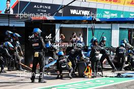 Fernando Alonso (ESP) Alpine F1 Team A521 makes a pit stop. 12.09.2021. Formula 1 World Championship, Rd 14, Italian Grand Prix, Monza, Italy, Race Day.