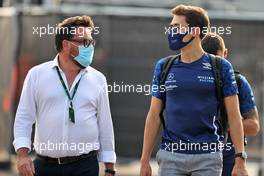 (L to R): Gwen Lagrue, Head of Mercedes AMG Driver Development with George Russell (GBR) Williams Racing. 11.09.2021. Formula 1 World Championship, Rd 14, Italian Grand Prix, Monza, Italy, Sprint Day.