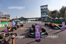 Top three in Sprint parc ferme (L to R): Max Verstappen (NLD) Red Bull Racing RB16B, second; Valtteri Bottas (FIN) Mercedes AMG F1 W12, first; Daniel Ricciardo (AUS) McLaren MCL35M, third. 11.09.2021. Formula 1 World Championship, Rd 14, Italian Grand Prix, Monza, Italy, Sprint Day.