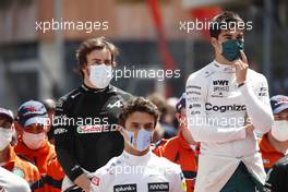 (L to R): Fernando Alonso (ESP) Alpine F1 Team and Lance Stroll (CDN) Aston Martin F1 Team on the grid. 23.05.2021. Formula 1 World Championship, Rd 5, Monaco Grand Prix, Monte Carlo, Monaco, Race Day.