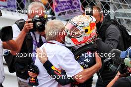 Race winner Max Verstappen (NLD) Red Bull Racing celebrates with Dr Helmut Marko (AUT) Red Bull Motorsport Consultant in parc ferme. 23.05.2021. Formula 1 World Championship, Rd 5, Monaco Grand Prix, Monte Carlo, Monaco, Race Day.