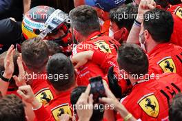 Carlos Sainz Jr (ESP) Ferrari celebrates his second position with the team in parc ferme. 23.05.2021. Formula 1 World Championship, Rd 5, Monaco Grand Prix, Monte Carlo, Monaco, Race Day.