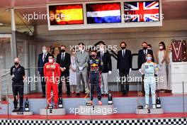 The podium (L to R): Adrian Newey (GBR) Red Bull Racing Chief Technical Officer; Carlos Sainz Jr (ESP) Ferrari, second; Max Verstappen (NLD) Red Bull Racing, race winner; Lando Norris (GBR) McLaren third. 23.05.2021. Formula 1 World Championship, Rd 5, Monaco Grand Prix, Monte Carlo, Monaco, Race Day.