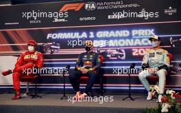 (L to R): Carlos Sainz Jr (ESP) Ferrari; Max Verstappen (NLD) Red Bull Racing; and Lando Norris (GBR) McLaren, in the post race FIA Press Conference. 23.05.2021. Formula 1 World Championship, Rd 5, Monaco Grand Prix, Monte Carlo, Monaco, Race Day.