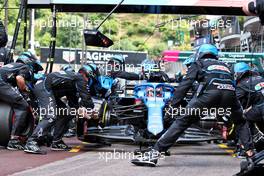Esteban Ocon (FRA) Alpine F1 Team A521 makes a pit stop. 23.05.2021. Formula 1 World Championship, Rd 5, Monaco Grand Prix, Monte Carlo, Monaco, Race Day.