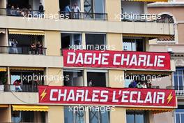 Circuit atmosphere - banners for Charles Leclerc (MON) Ferrari in the apartment balconies. 22.05.2021. Formula 1 World Championship, Rd 5, Monaco Grand Prix, Monte Carlo, Monaco, Qualifying Day.