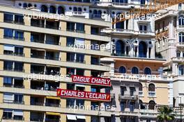 Circuit atmosphere - Charles Leclerc (MON) Ferrari banners in the apartments. 20.05.2021. Formula 1 World Championship, Rd 5, Monaco Grand Prix, Monte Carlo, Monaco, Practice Day.