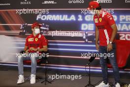 (L to R): Charles Leclerc (MON) Ferrari and team mate Carlos Sainz Jr (ESP) Ferrari in the FIA Press Conference. 19.05.2021. Formula 1 World Championship, Rd 5, Monaco Grand Prix, Monte Carlo, Monaco, Preparation Day.