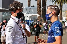 (L to R): Toto Wolff (GER) Mercedes AMG F1 Shareholder and Executive Director with George Russell (GBR) Williams Racing. 05.11.2021. Formula 1 World Championship, Rd 18, Mexican Grand Prix, Mexico City, Mexico, Practice Day.