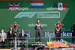 1st place Max Verstappen (NLD) Red Bull Racing RB16B, 2nd place Lewis Hamilton (GBR) Mercedes AMG F1 W12 and 3rd place Sergio Perez (MEX) Red Bull Racing. 07.11.2021. Formula 1 World Championship, Rd 18, Mexican Grand Prix, Mexico City, Mexico, Race Day.